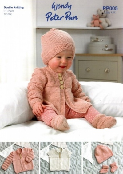 Knitting Pattern - Peter Pan PP005 - DK - Baby Cardigans, Hats & Bootees